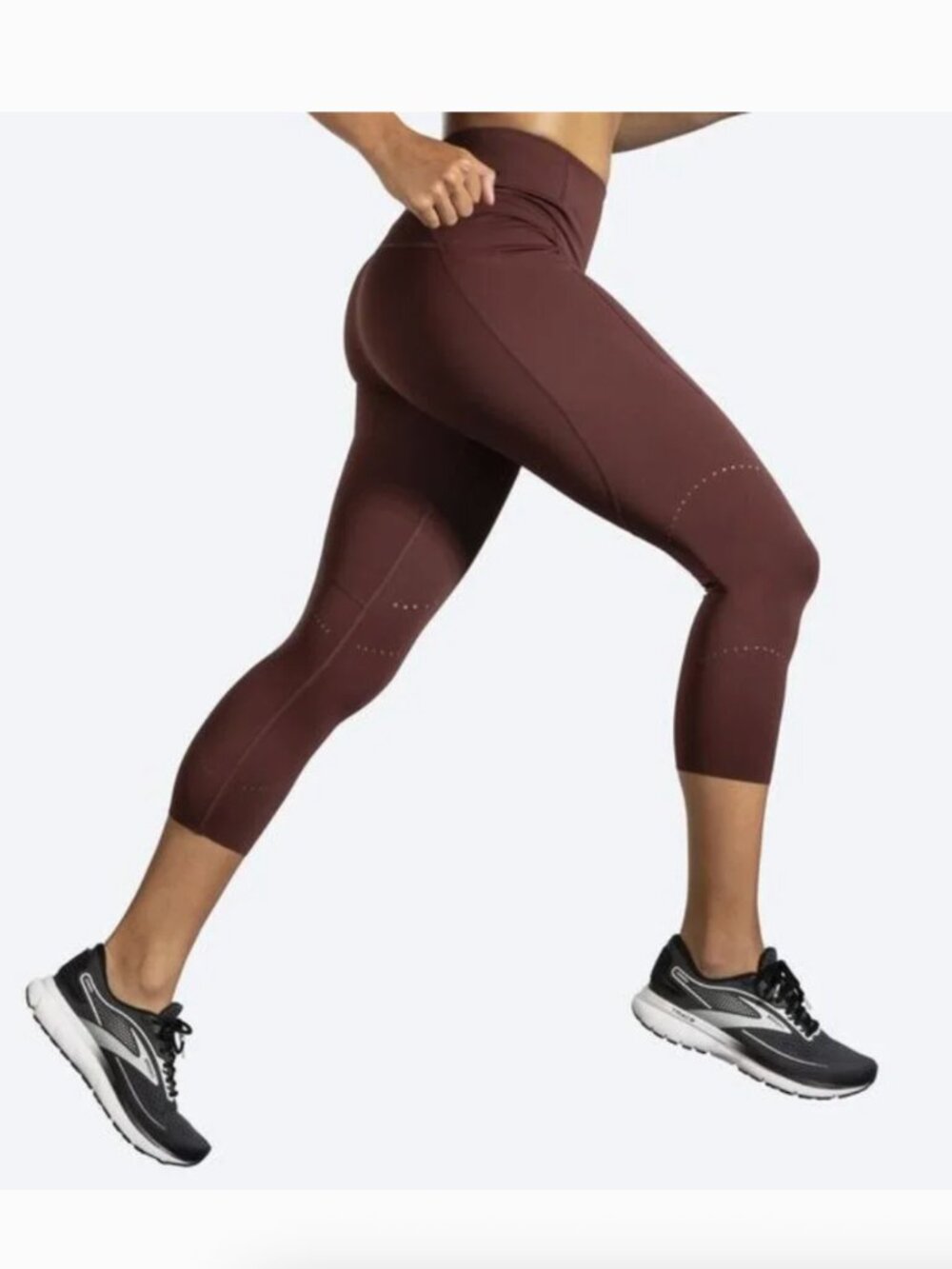 Brooks Leggings Method 3/4 Tights Capri Pockets Stretch Athletic Run Raisin Rust